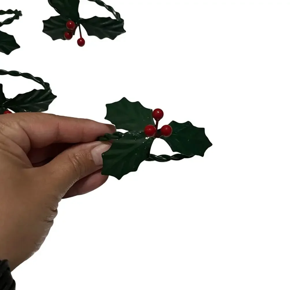 Holiday Holly and Berry Metal Napkin Rings Set of 6